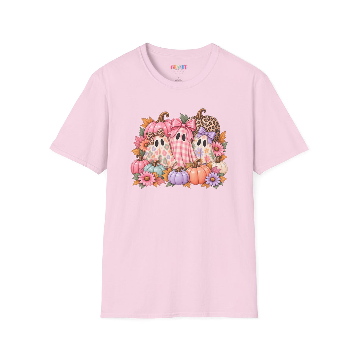 Cute Fall Ghost Trio T-Shirt - Pink Pumpkin Halloween Tee