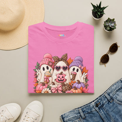 Cute Halloween Ghosts T-Shirt - Fall Pumpkin & Leaves Spooky Cozy Tee