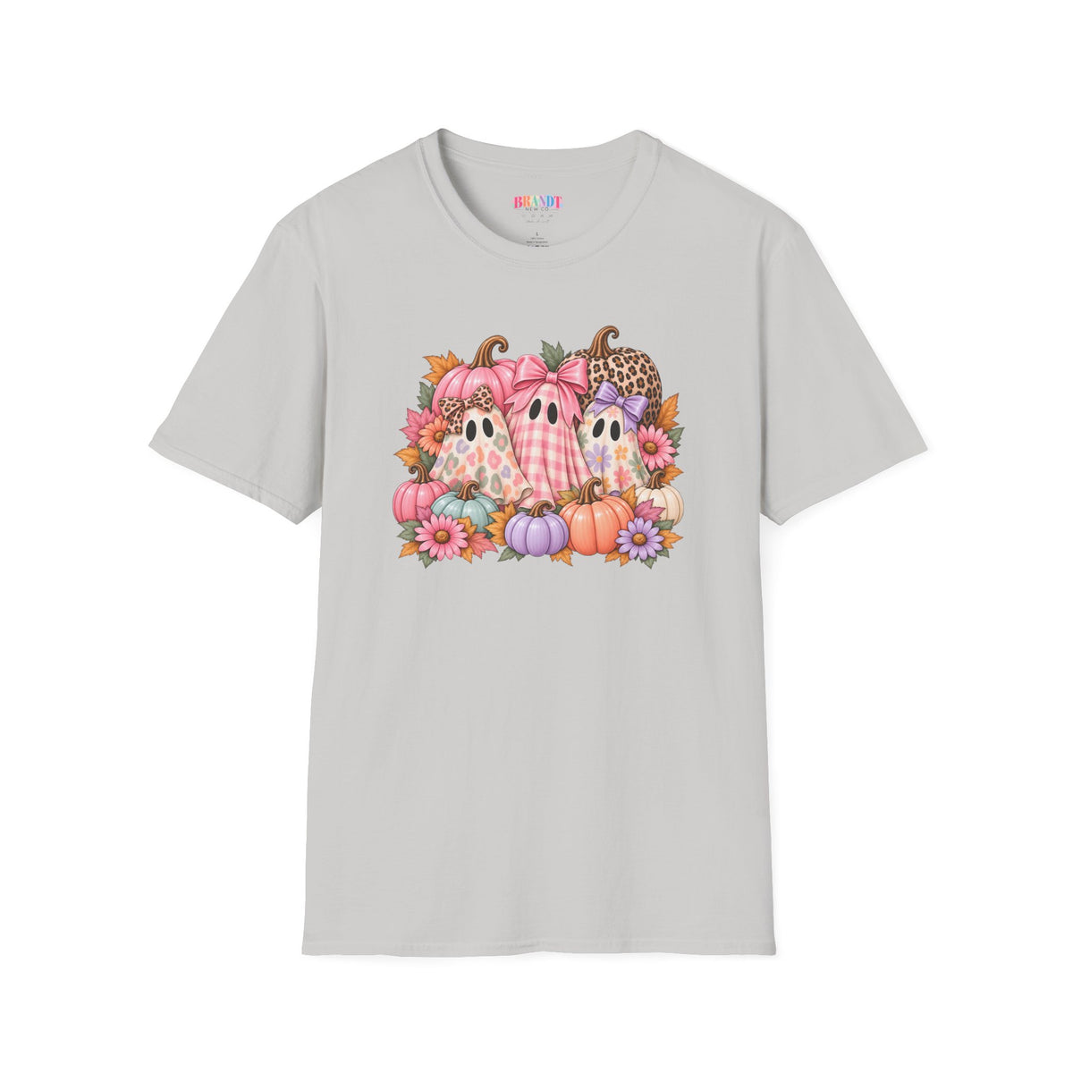 Cute Fall Ghost Trio T-Shirt - Pink Pumpkin Halloween Tee