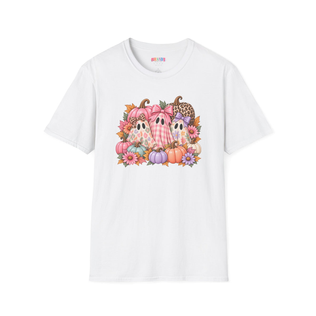 Cute Fall Ghost Trio T-Shirt - Pink Pumpkin Halloween Tee