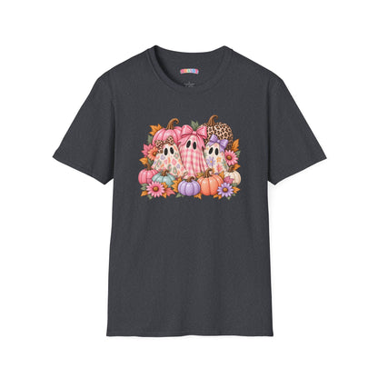 Cute Fall Ghost Trio T-Shirt - Pink Pumpkin Halloween Tee
