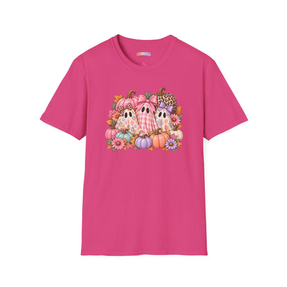 Cute Fall Ghost Trio T-Shirt - Pink Pumpkin Halloween Tee