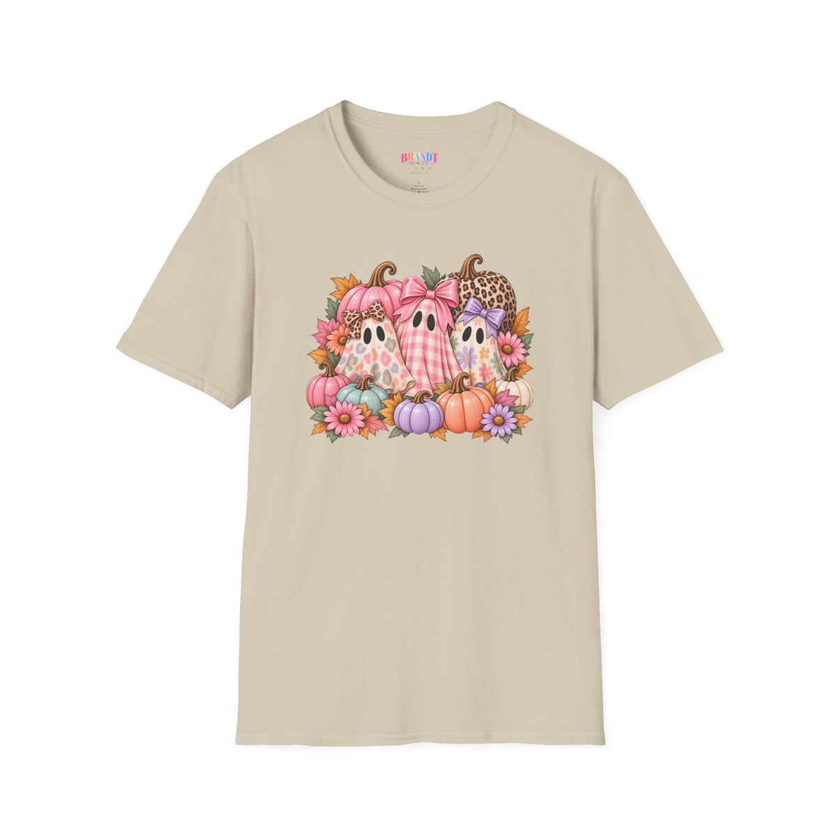 Cute Fall Ghost Trio T-Shirt - Pink Pumpkin Halloween Tee