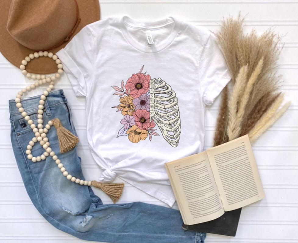 Skeleton Ribs Floral Tee