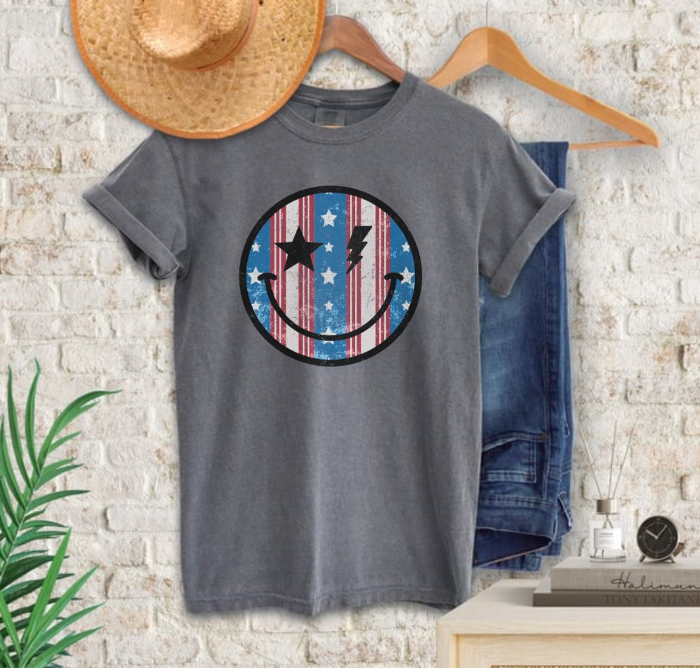 Red, White and Blue Smiley Tee