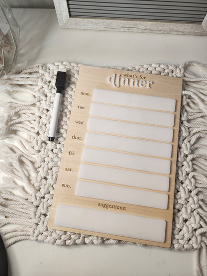 Weekly Dinner Menu Dry Erase Board